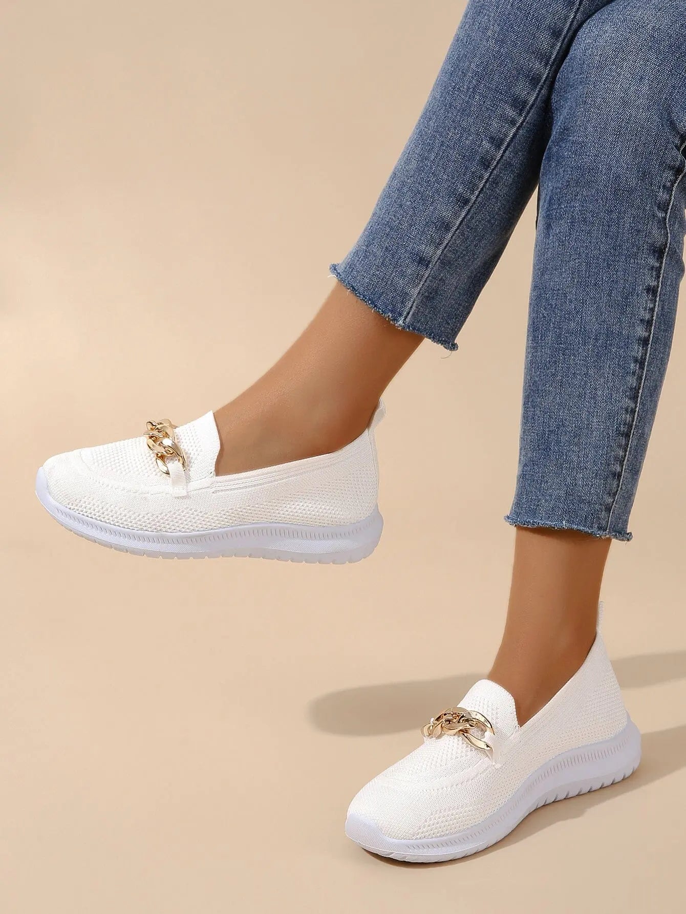 Mocassins Slip On Respirants Pour Femmes Confort Quotidien Style Polyvalent Avec Chaîne Élégante