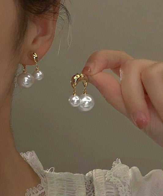 Boucles d'oreilles à tige en alliage de cuivre doré et perles - Amawinc
