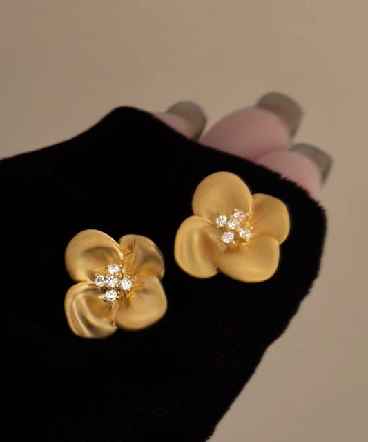 Boucles d'oreilles à tige florales en cuivre doré et zircon - Amawinc