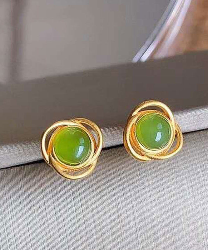 Boucles d'oreilles à tige en argent sterling et jade vert surdoré - Amawinc