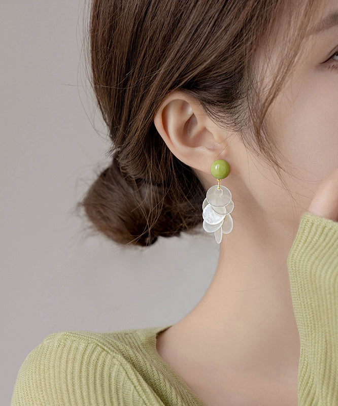 Boucles d'oreilles pendantes en alliage de cuivre vert clair avec pierres précieuses en coquillage - Amawinc