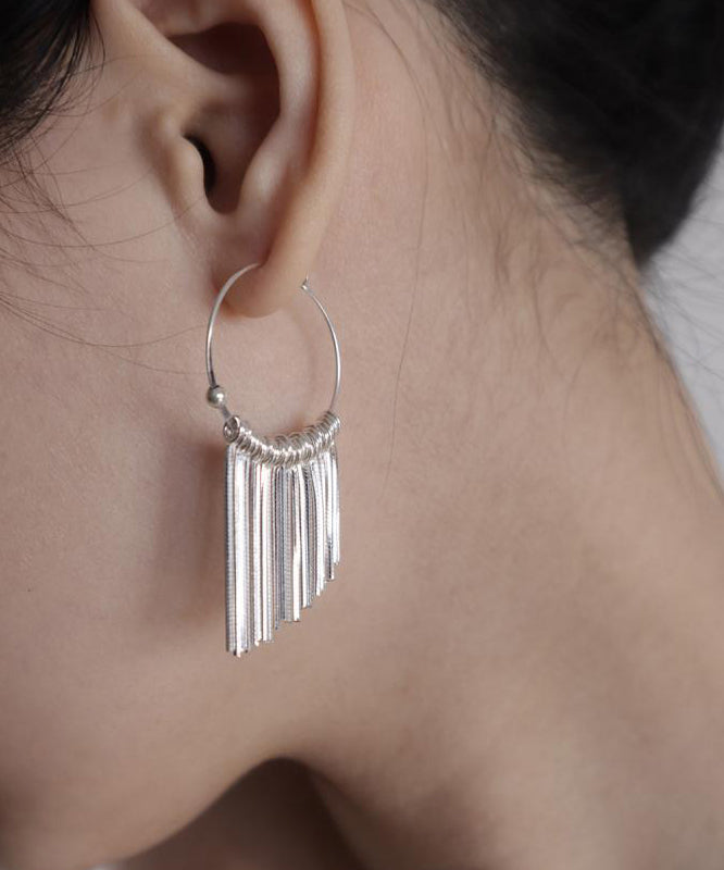 Boucles d'oreilles créoles à pompons en argent 925 et soie - Amawinc