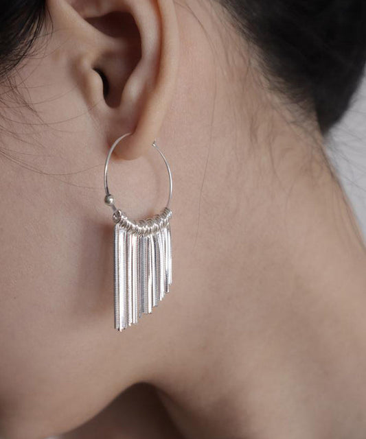 Boucles d'oreilles créoles à pompons en argent 925 et soie - Amawinc