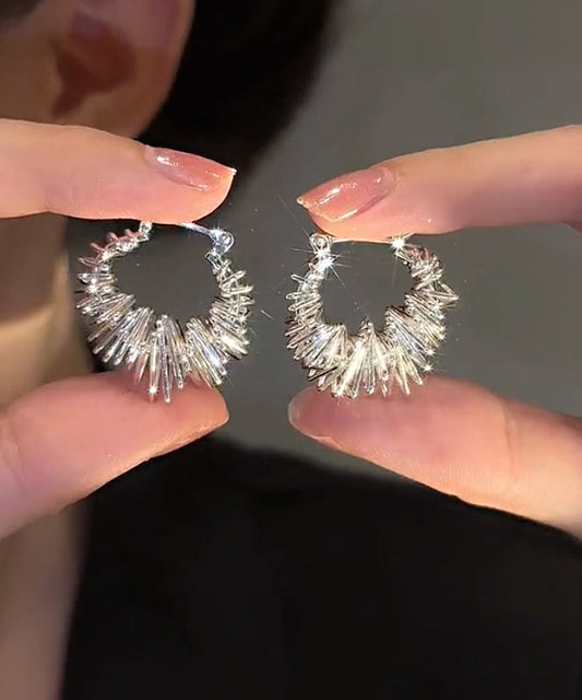 Boucles d'oreilles créoles froissées en soie, cuivre et zircon - Amawinc