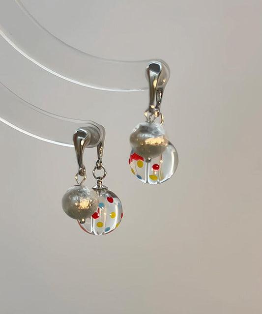 Boucles d'oreilles créoles en soie et argent sterling à pois givrés - Amawinc