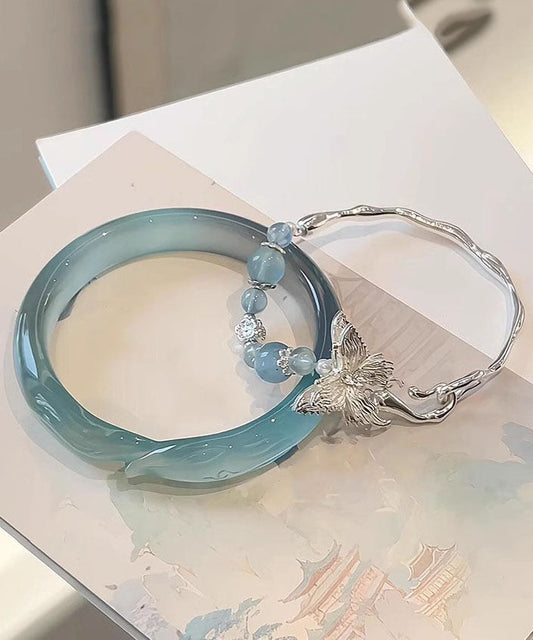 Ensemble de deux bracelets courts en argent sterling, zircon et jade, ornés d'un papillon - Amawinc