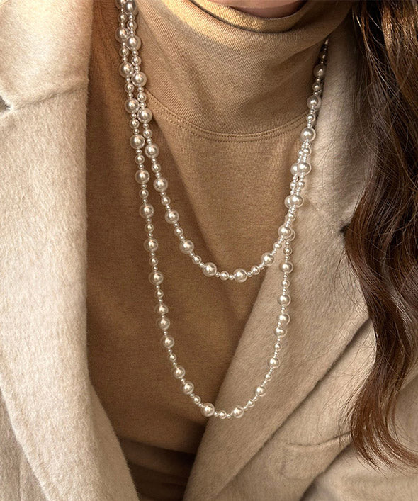 Collier court en alliage blanc orné de perles - Amawinc