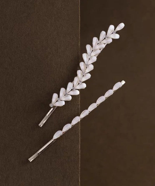 Ensemble de deux épingles à cheveux en alliage blanc et zircone, feuilles d'olivier - Amawinc