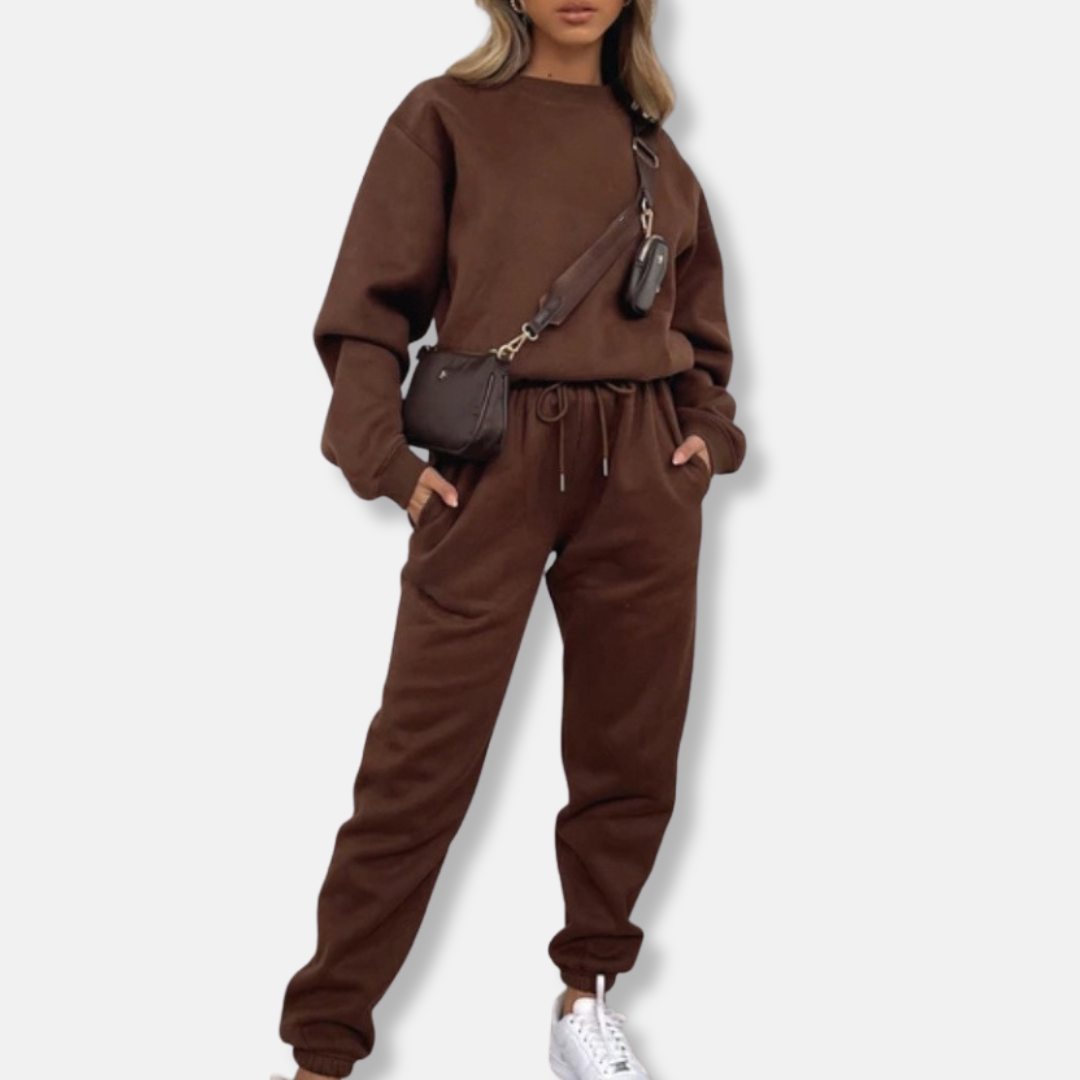 Ensemble Deux Pièces Femme En Mélange De Coton Avec Coupe Décontractée Et Ceinture Élastique À Cordon