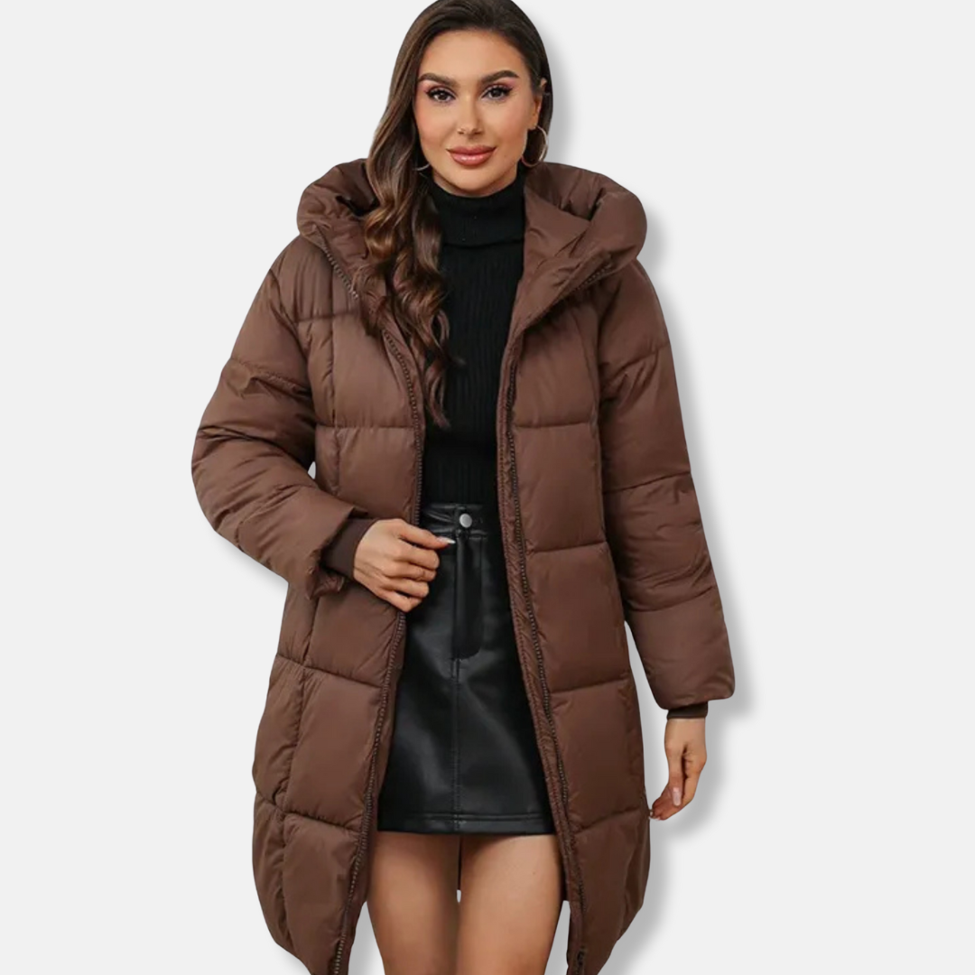 Manteau Matelassé Pour Femme Isolé À Capuche Longueur Au Dessus Du Genou Élégant Et Chaud