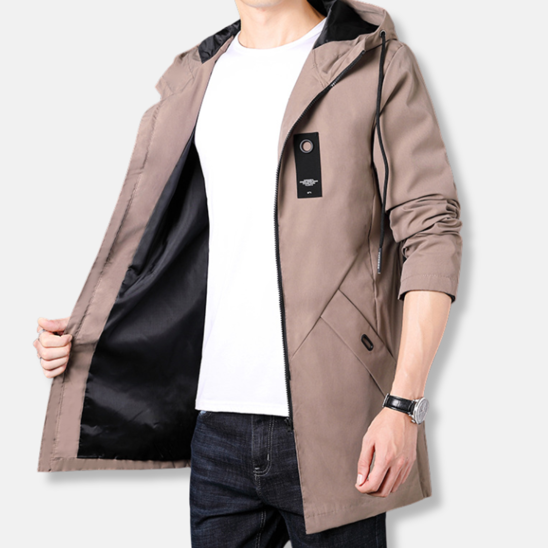 Manteau Homme Amawinc À Capuche Avec Fermeture Éclair En Tissu Tissé Longueur Mi-Cuisse Style Smart Casual