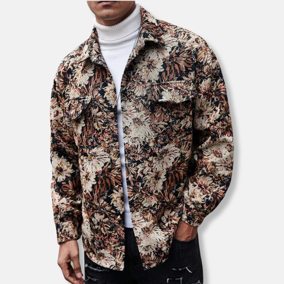 Veste Homme Jacquard Floral À Texture Tissée Décontractée Style Utilitaire Pour Le Quotidien