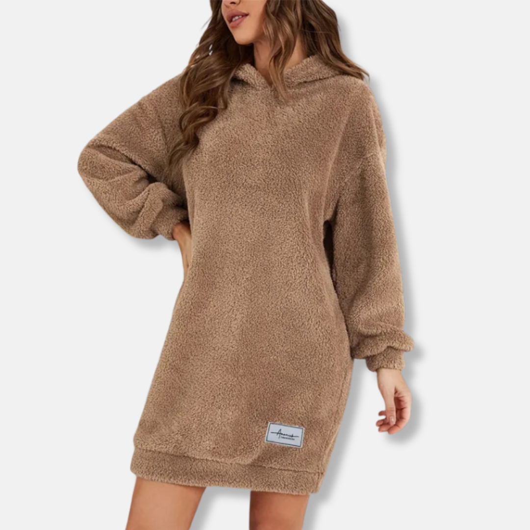 Robe À Capuche Pour Femme En Peluche Texture Délicate Oversize Mini À Manches Longues Pour Détente