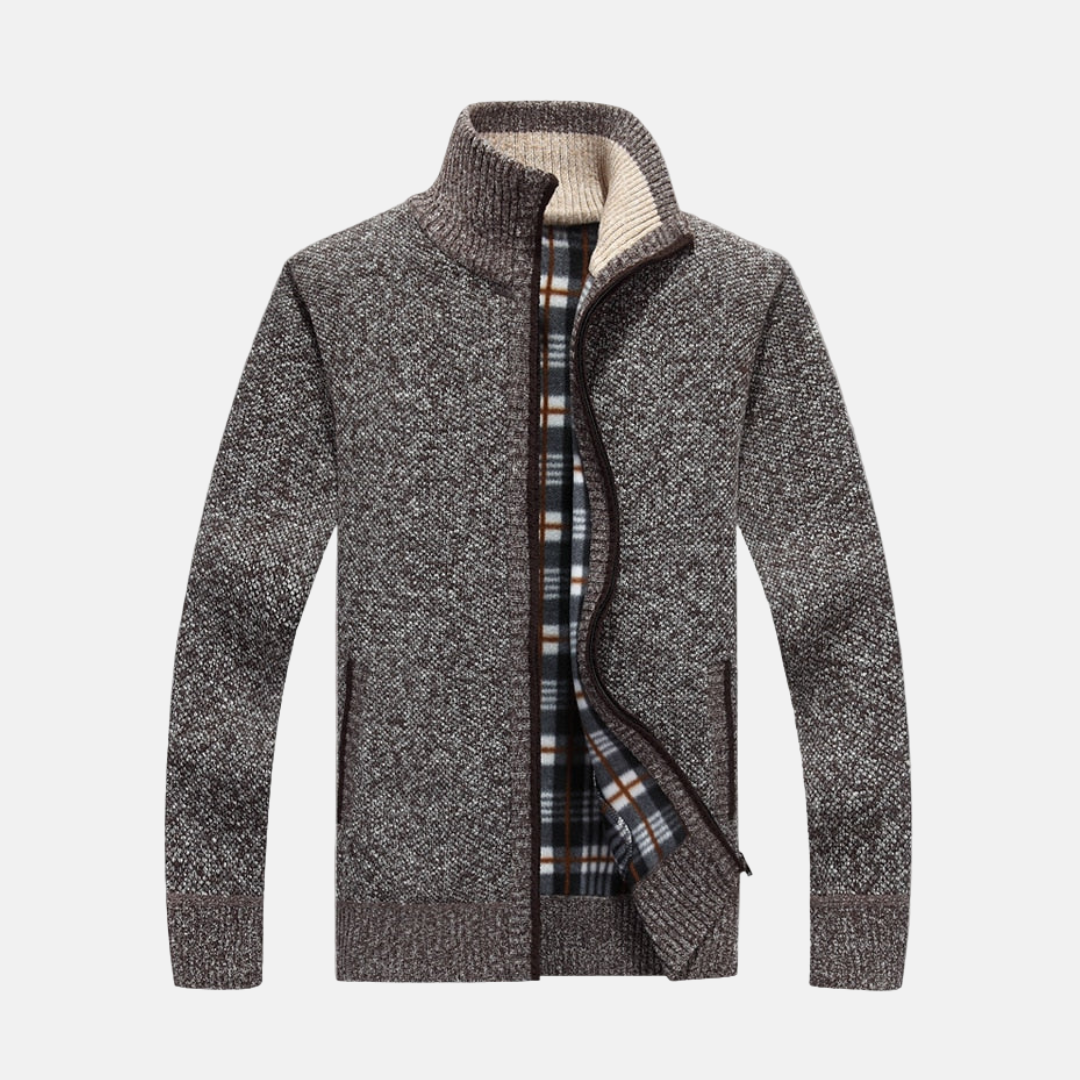 Veste Homme En Maille Texturée Avec Doublure Polaire Col Côtes Poignets Et Ourlet Pour Superposition Classique