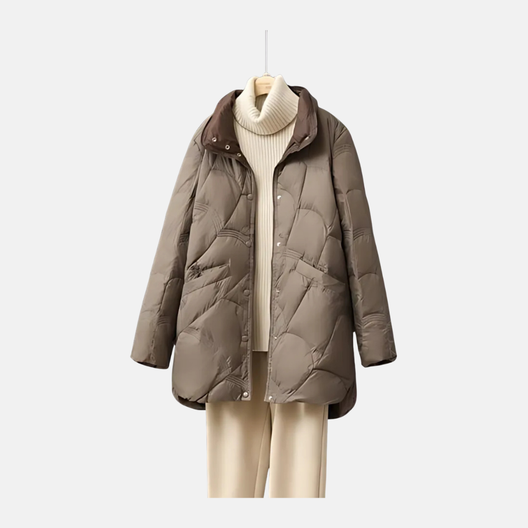 Veste Femme Mi Longue Matelassée Avec Col Debout Élégante Et Polyvalente Pour Une Silhouette Raffinée