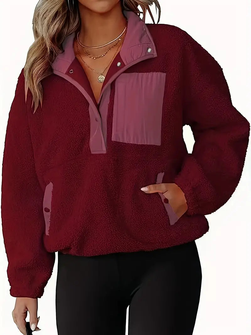 Yujin Women's Plus Size Colorblock Long-Sleeve Sherpa Fleece