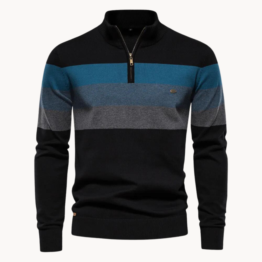 Burk Pull Col Zippé Quart Rayures Tri Color Audacieuses Avec Coupe Classique Confort Respirant En Coton Stretch