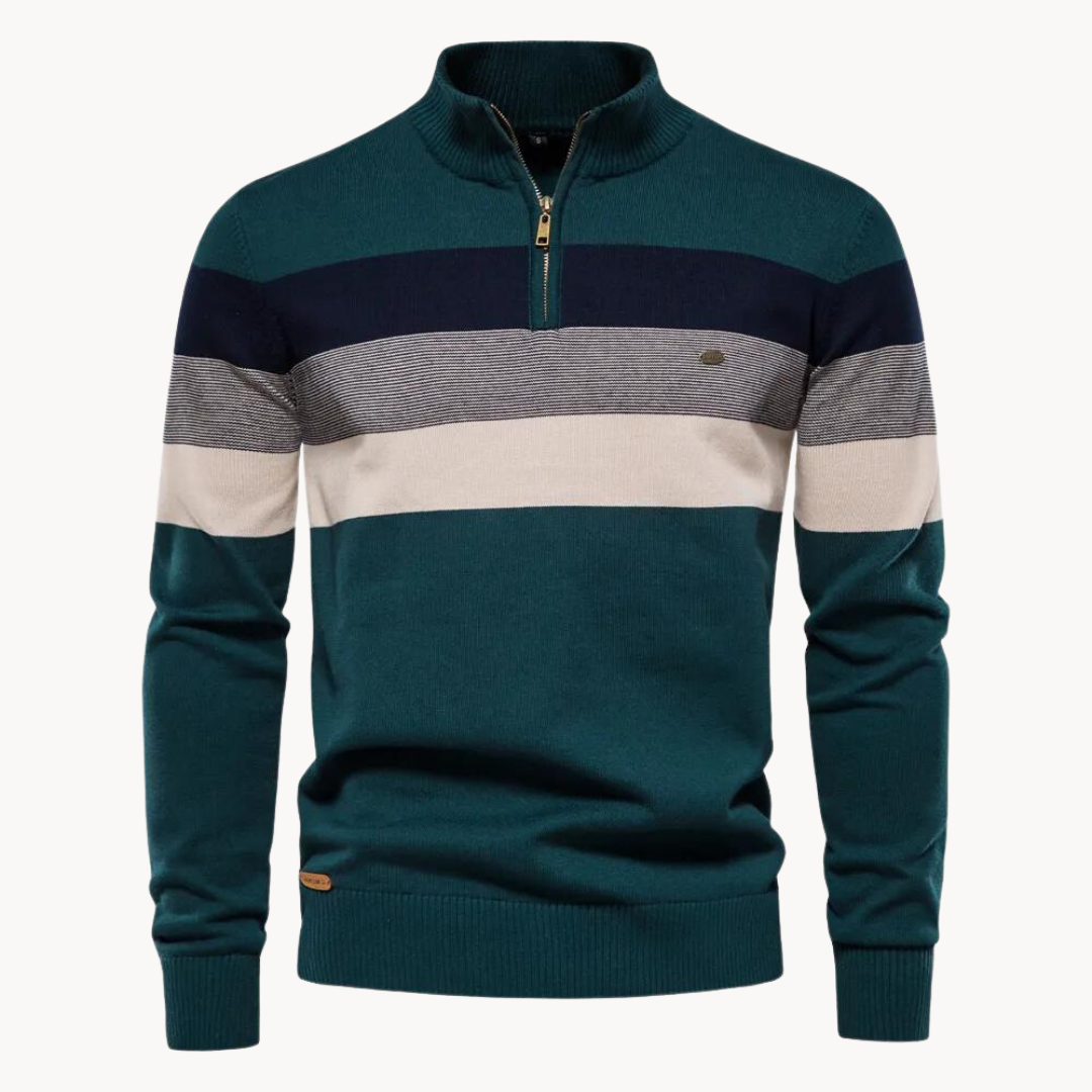 Burk Pull Col Zippé Quart Rayures Tri Color Audacieuses Avec Coupe Classique Confort Respirant En Coton Stretch