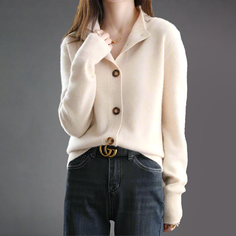 Cardigan Tricoté À Boutons Sur Le Devant Pour Femmes Avec Col Montant Et Silhouette Décontractée