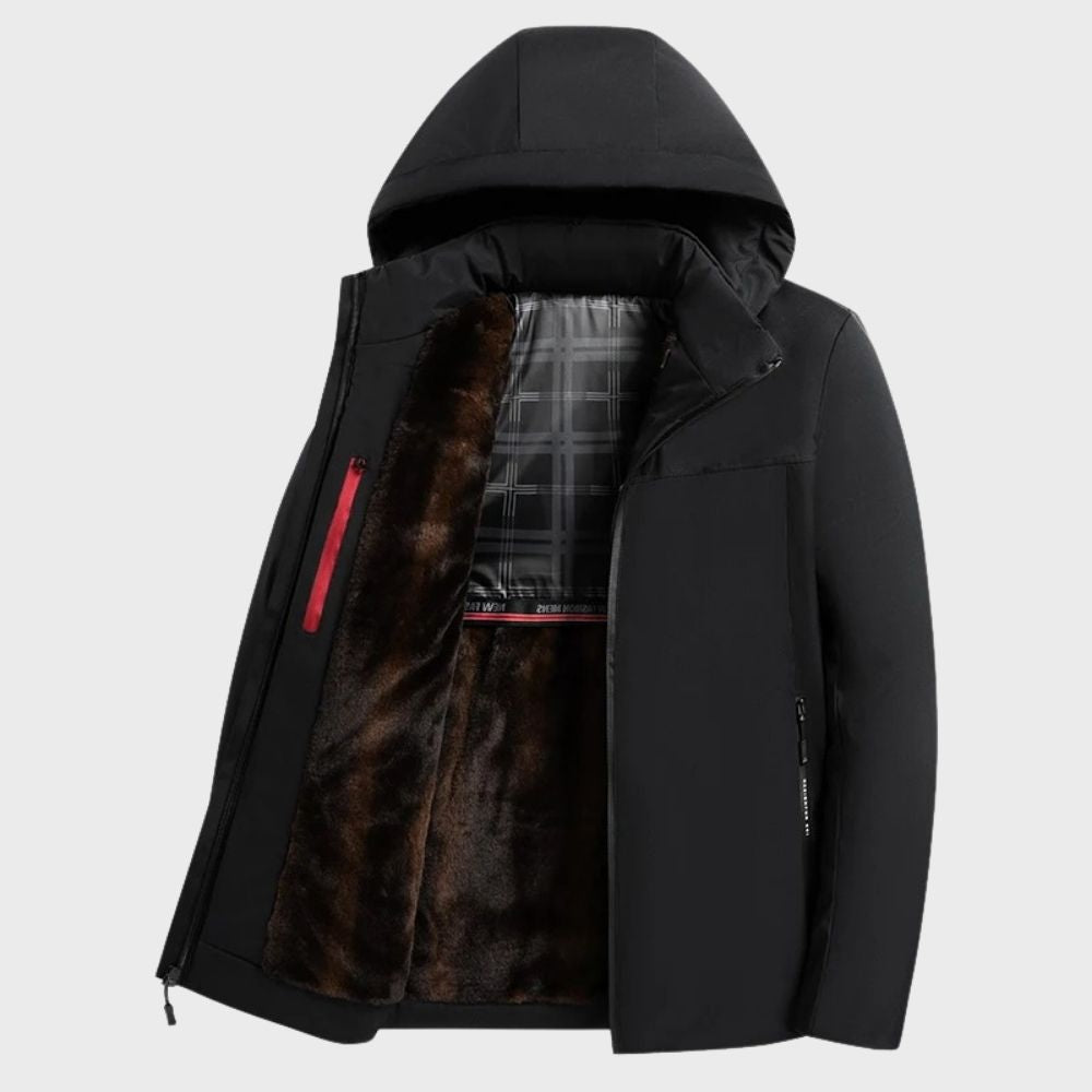 Veste Imperméable Homme Avec Capuche Doublure Fourrure Intérieure Fermeture Éclair Décontractée Amawinc