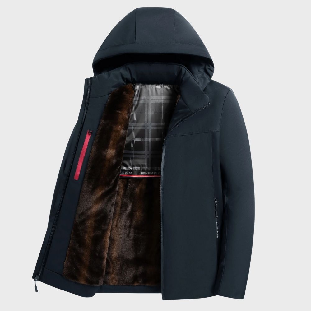 Veste Imperméable Homme Avec Capuche Doublure Fourrure Intérieure Fermeture Éclair Décontractée Amawinc