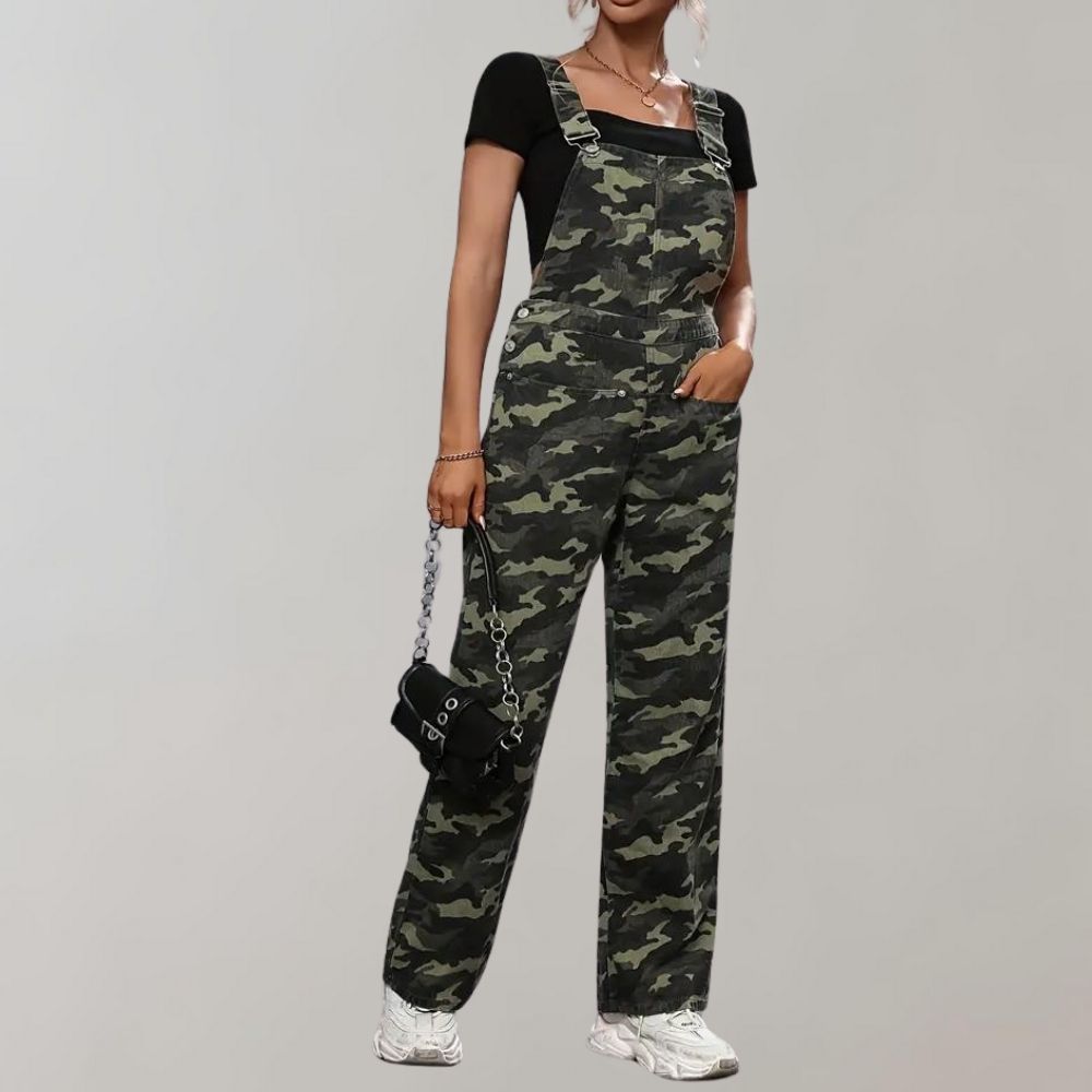 Salopette Femme Camouflage Imprimé Bretelles Ajustables Coupe Décontractée Confortable et Tendance pour le Quotidien