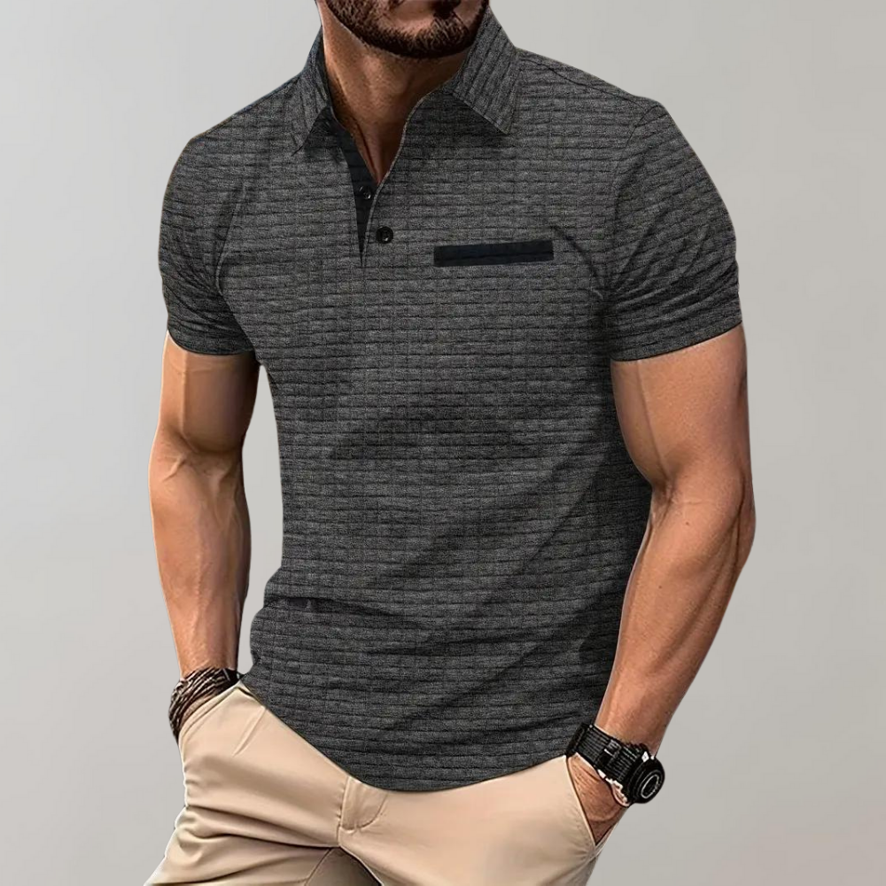 Polo Homme Texturé Coupe Slim Manches Courtes Confort Extensible Mélange Coton Printemps Été Amawinc