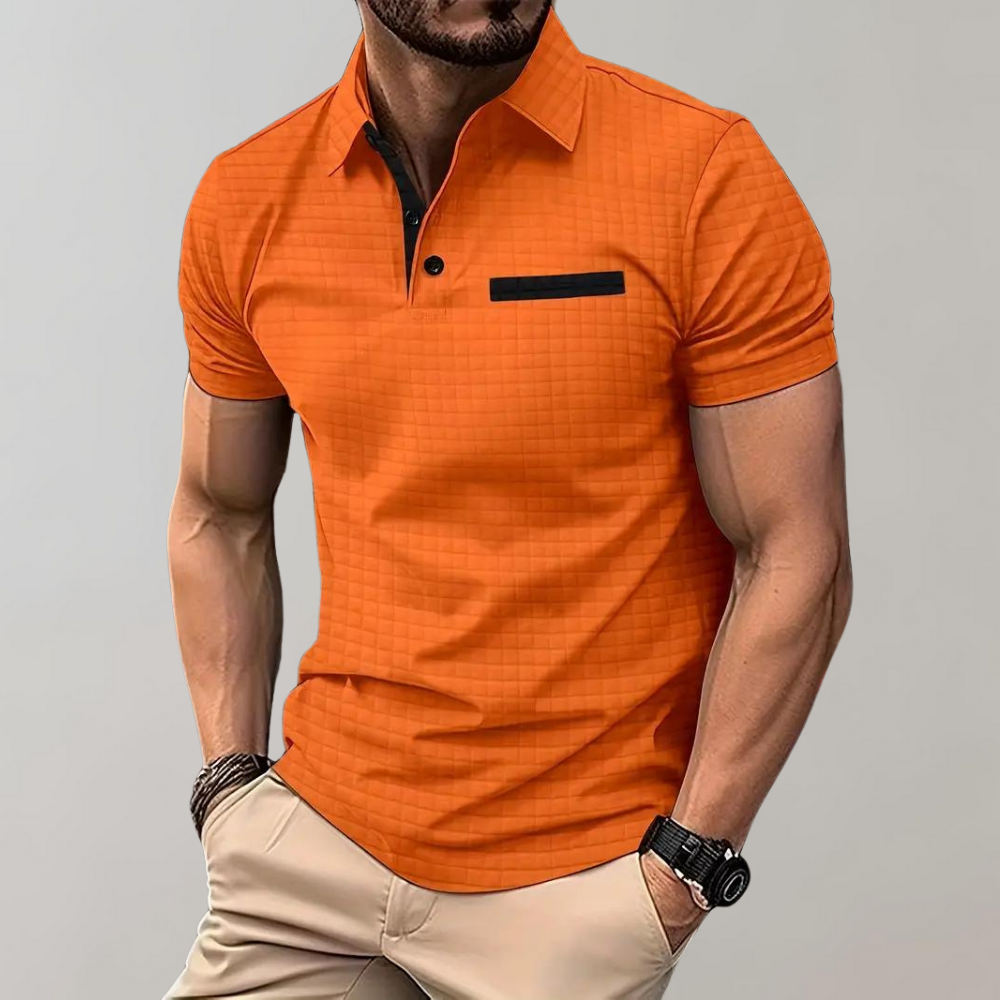 Polo Homme Texturé Coupe Slim Manches Courtes Confort Extensible Mélange Coton Printemps Été Amawinc