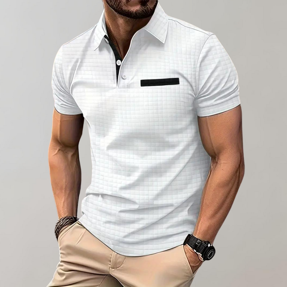 Polo Homme Texturé Coupe Slim Manches Courtes Confort Extensible Mélange Coton Printemps Été Amawinc