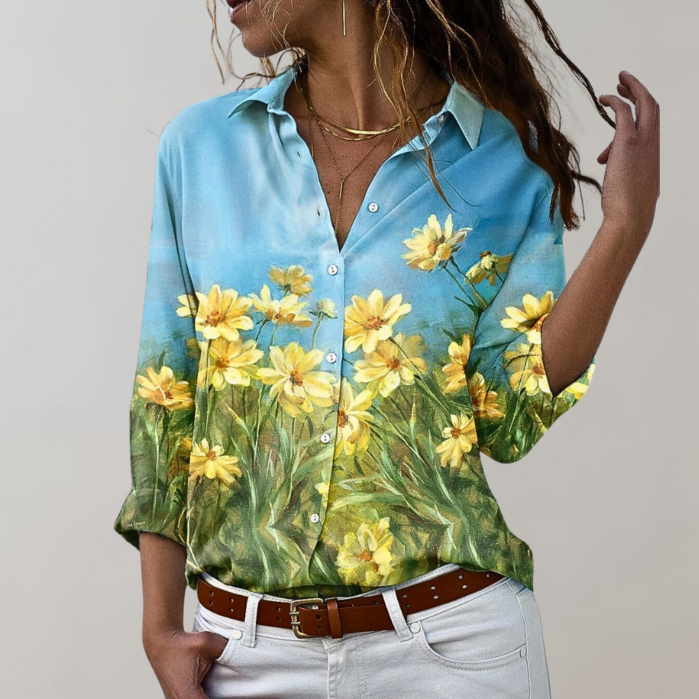 Blouse Femme Imprimé Paisley Manches Longues Coupe Décontractée Col Chemise Nordic Flair