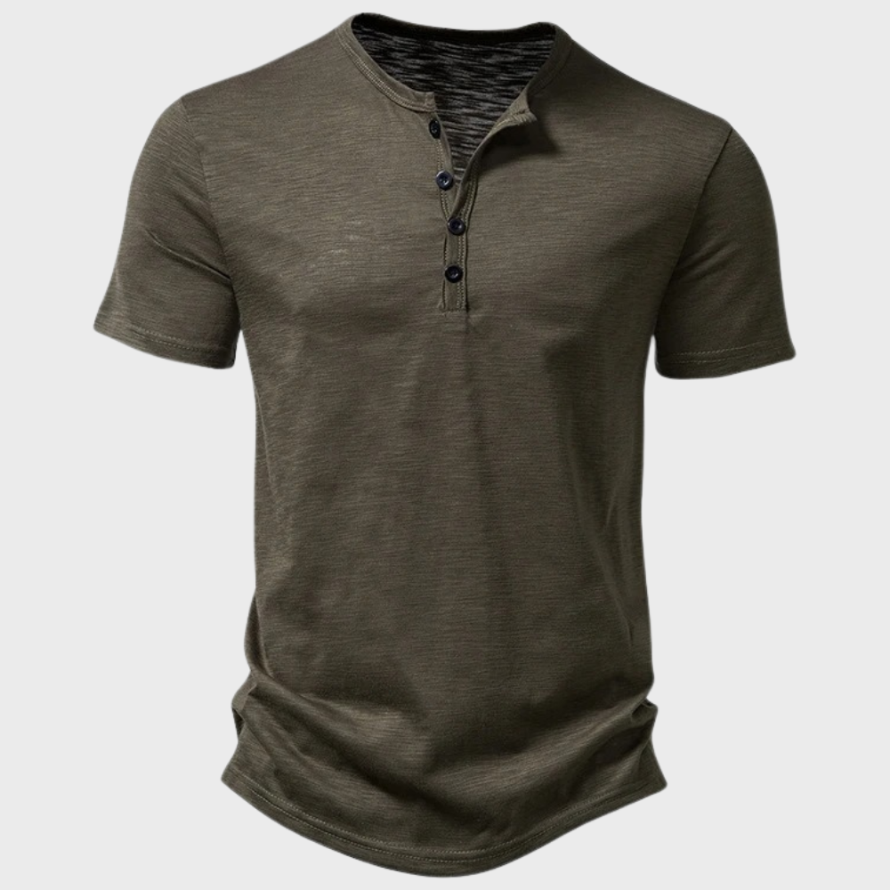 Henley Homme En Coton Mélangé Avec Bouton Manche Courte T Shirt Décontracté Coupe Regular