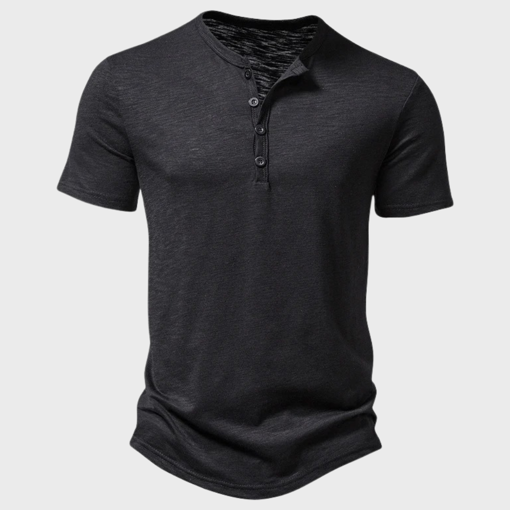 Henley Homme En Coton Mélangé Avec Bouton Manche Courte T Shirt Décontracté Coupe Regular