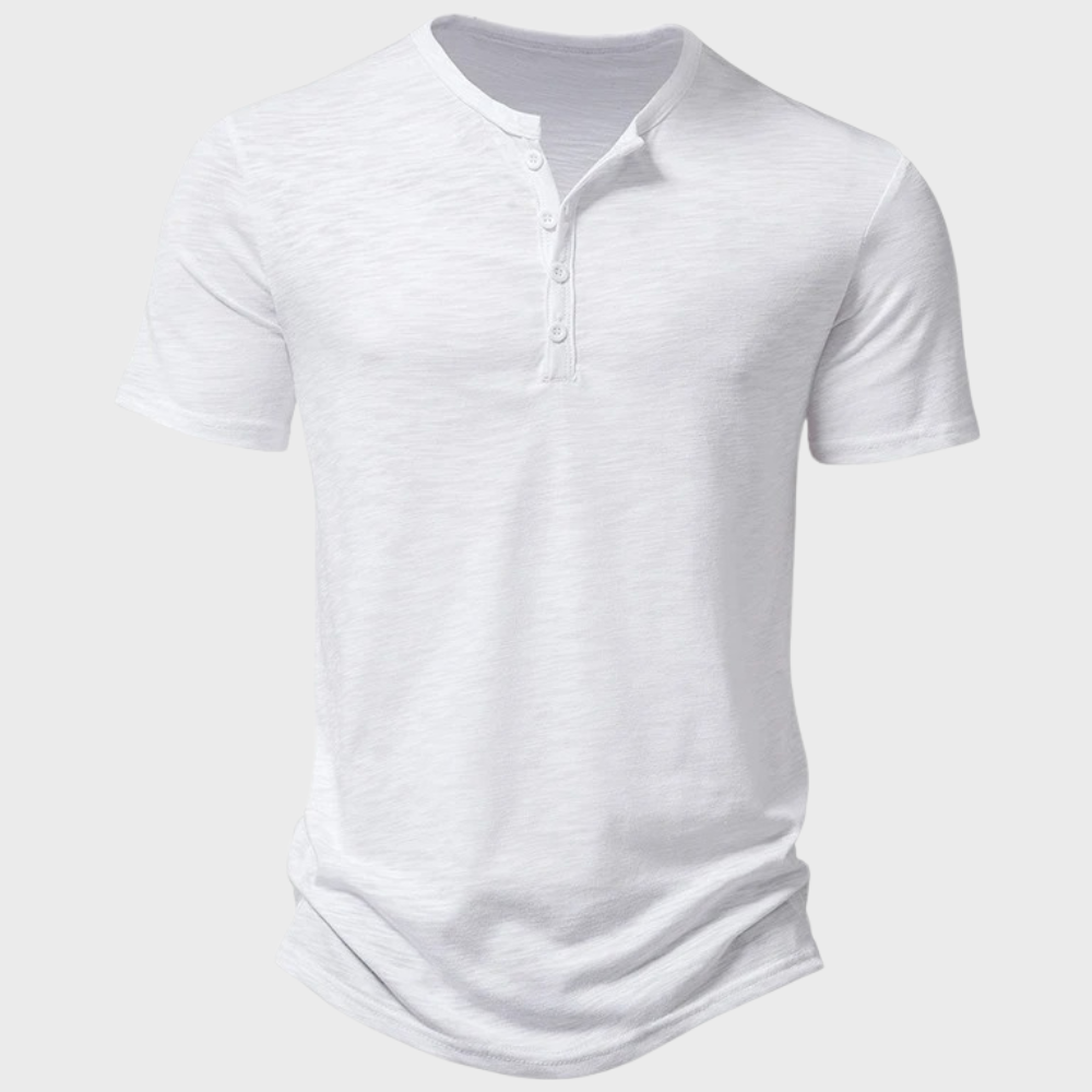 Henley Homme En Coton Mélangé Avec Bouton Manche Courte T Shirt Décontracté Coupe Regular