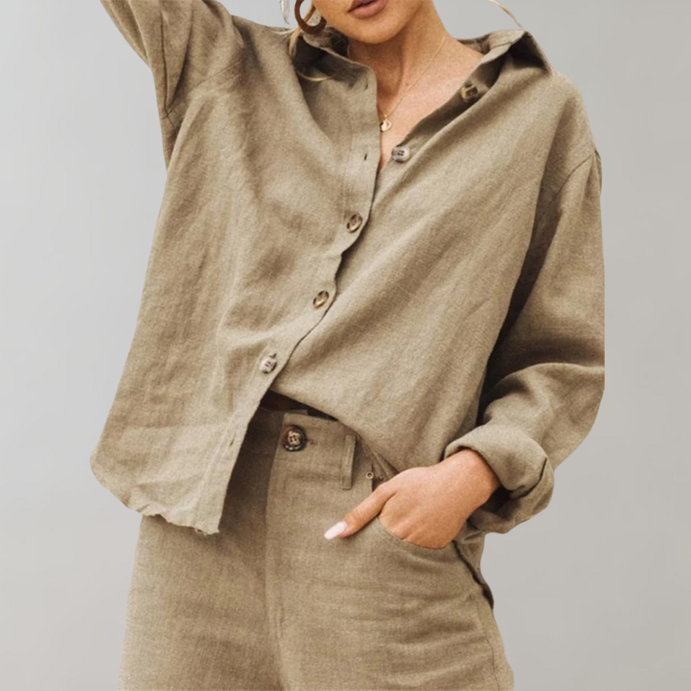 Chemise Femme Coupe Décontractée Manches Longues En Tissu Léger À Boutons Nordic Flair