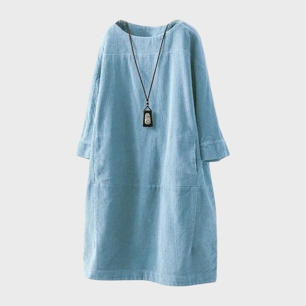 Robe Velours Femme Coupe Ample Col Rond Manches Trois Quarts Look Décontracté Amawinc Nordic Flair