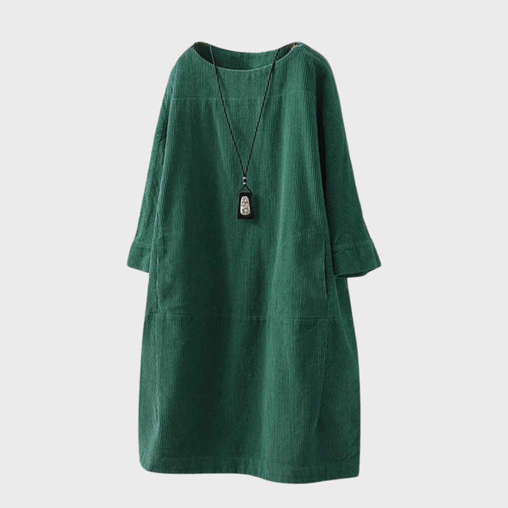 Robe Velours Femme Coupe Ample Col Rond Manches Trois Quarts Look Décontracté Amawinc Nordic Flair