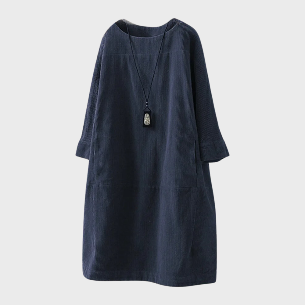 Robe Velours Femme Coupe Ample Col Rond Manches Trois Quarts Look Décontracté Amawinc Nordic Flair