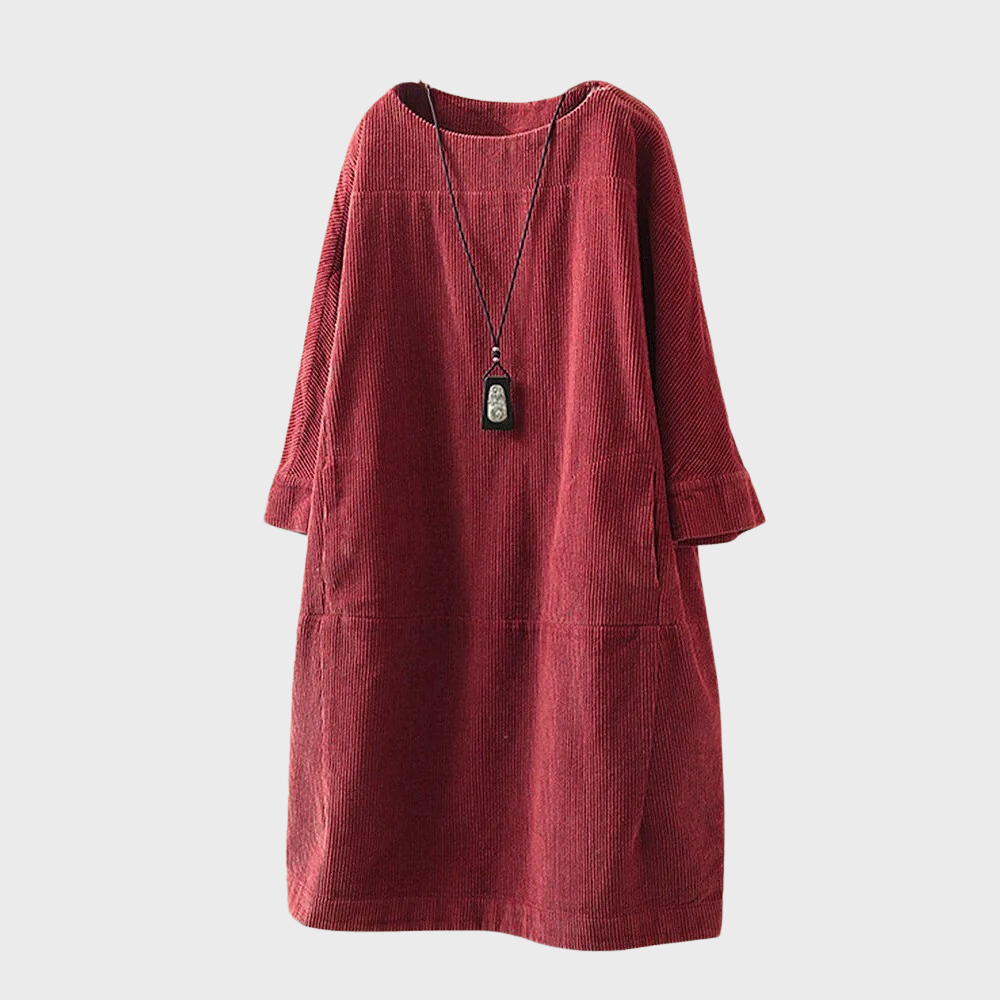 Robe Velours Femme Coupe Ample Col Rond Manches Trois Quarts Look Décontracté Amawinc Nordic Flair