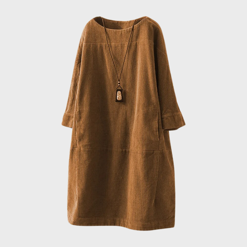Robe Velours Femme Coupe Ample Col Rond Manches Trois Quarts Look Décontracté Amawinc Nordic Flair