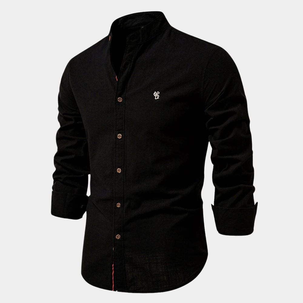 Chemise Homme Col Mandarine Manches Longues Boutons Fermeture Respirante Mélange Coton Léger Été