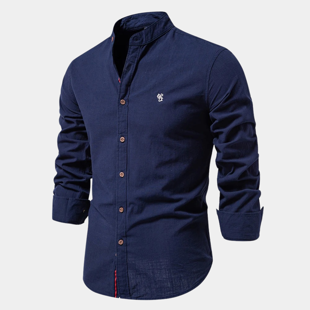 Chemise Homme Col Mandarine Manches Longues Boutons Fermeture Respirante Mélange Coton Léger Été