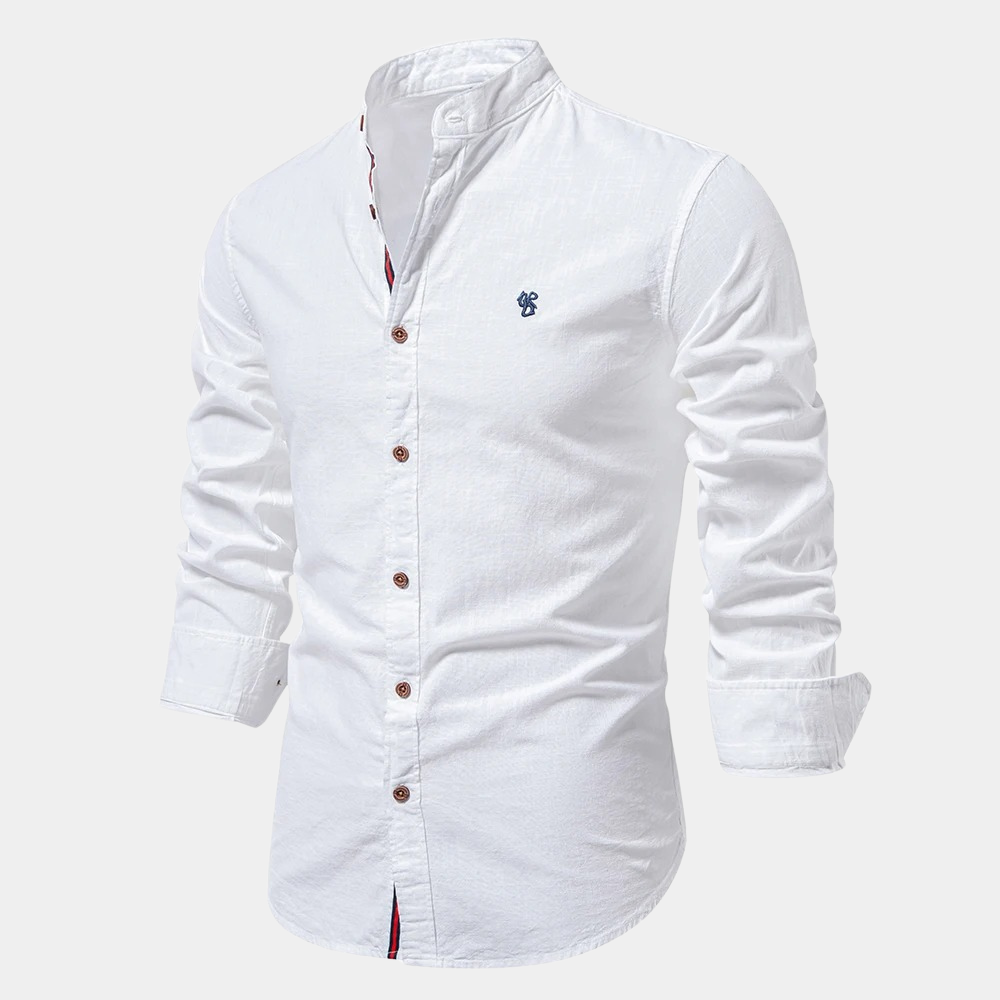 Chemise Homme Col Mandarine Manches Longues Boutons Fermeture Respirante Mélange Coton Léger Été