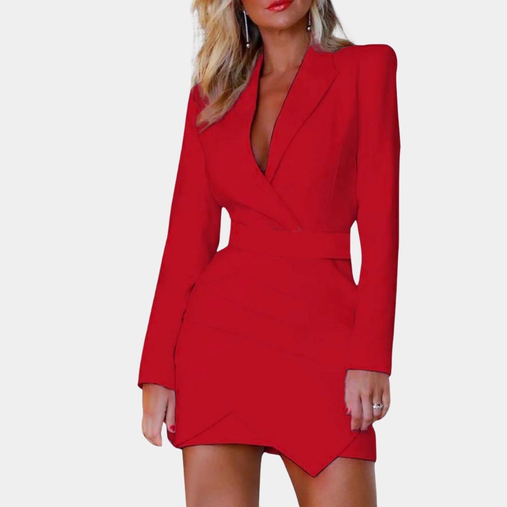 Robe Blazer Femme Amawinc Tailorée Décolleté en V Manches Longues Élégante Mini pour Soirées