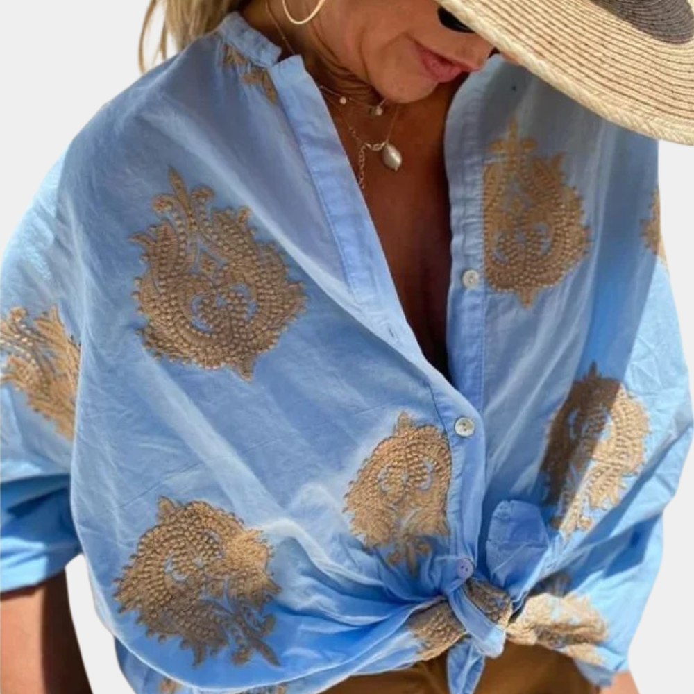 Blouse Femme Manches Longues Coupe Décontractée Avec Nœud Devant Boutons Respirante Légère Confortable