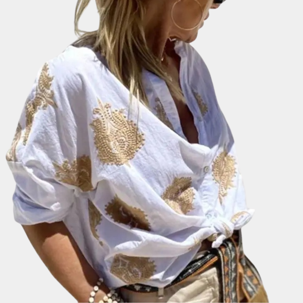 Blouse Femme Manches Longues Coupe Décontractée Avec Nœud Devant Boutons Respirante Légère Confortable