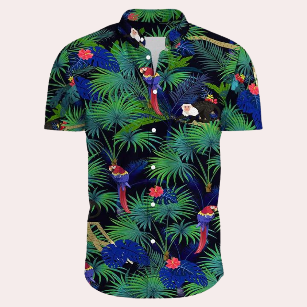 Chemise Homme Manches Courtes Imprimé Floral Tropical Coupe Décontractée Légère Et Respirante