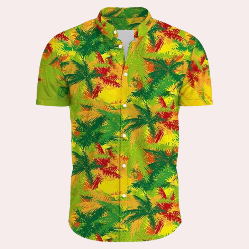 Chemise Homme Manches Courtes Imprimé Floral Tropical Coupe Décontractée Légère Et Respirante
