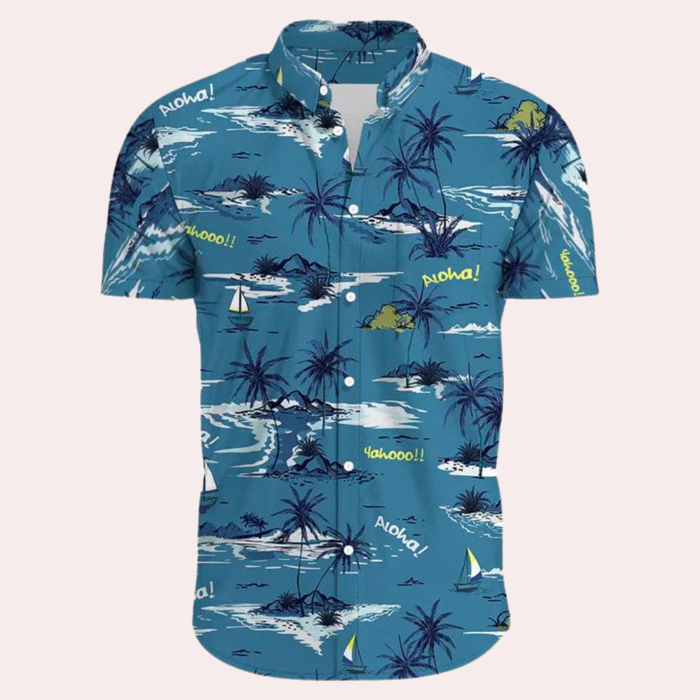 Chemise Homme Manches Courtes Imprimé Floral Tropical Coupe Décontractée Légère Et Respirante