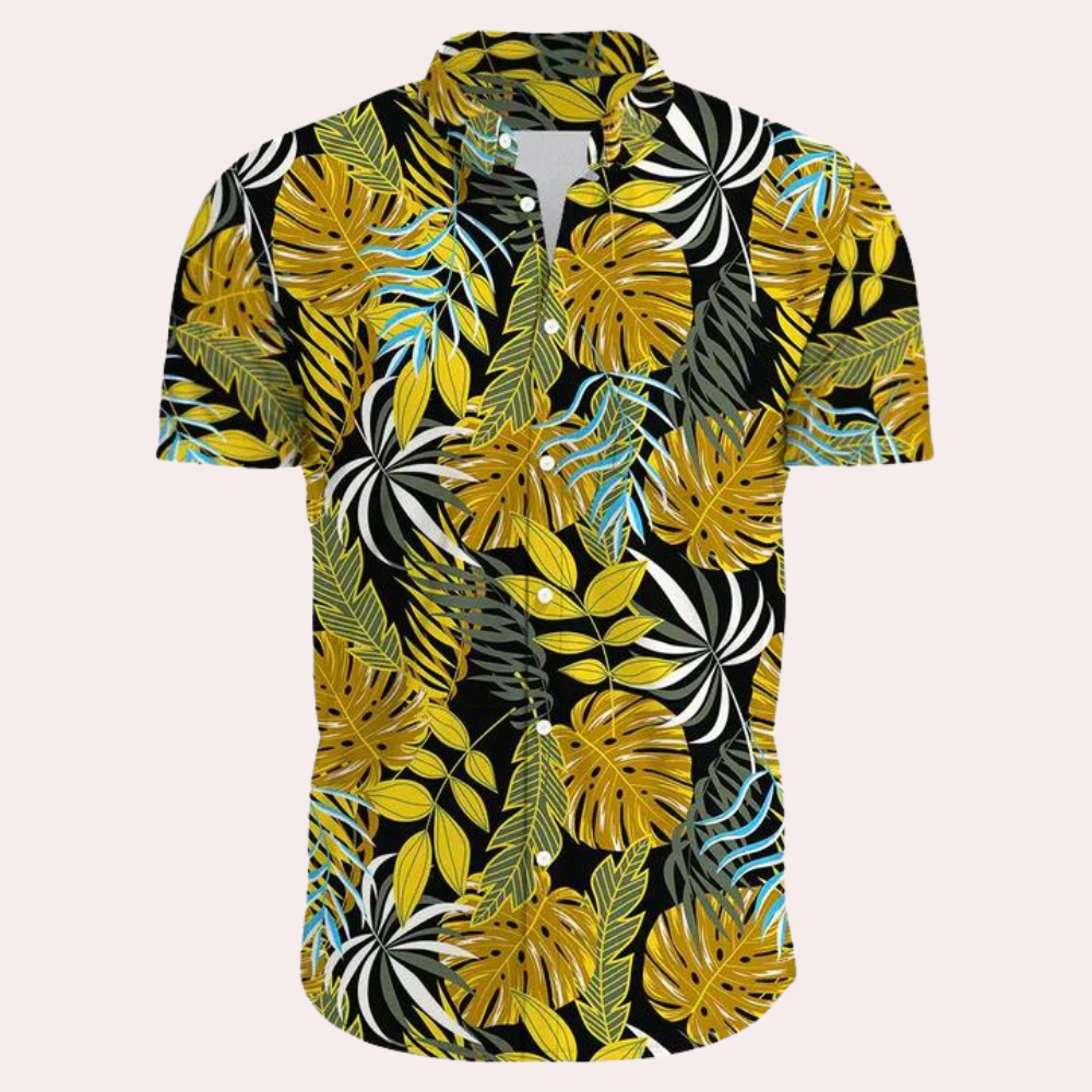 Chemise Homme Manches Courtes Imprimé Floral Tropical Coupe Décontractée Légère Et Respirante