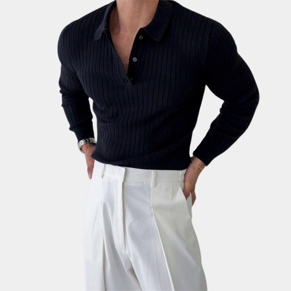 Amawinc Pull Polo Côtelé Pour Homme À Manches Longues Avec Bouton Unique Élégant Et Confortable
